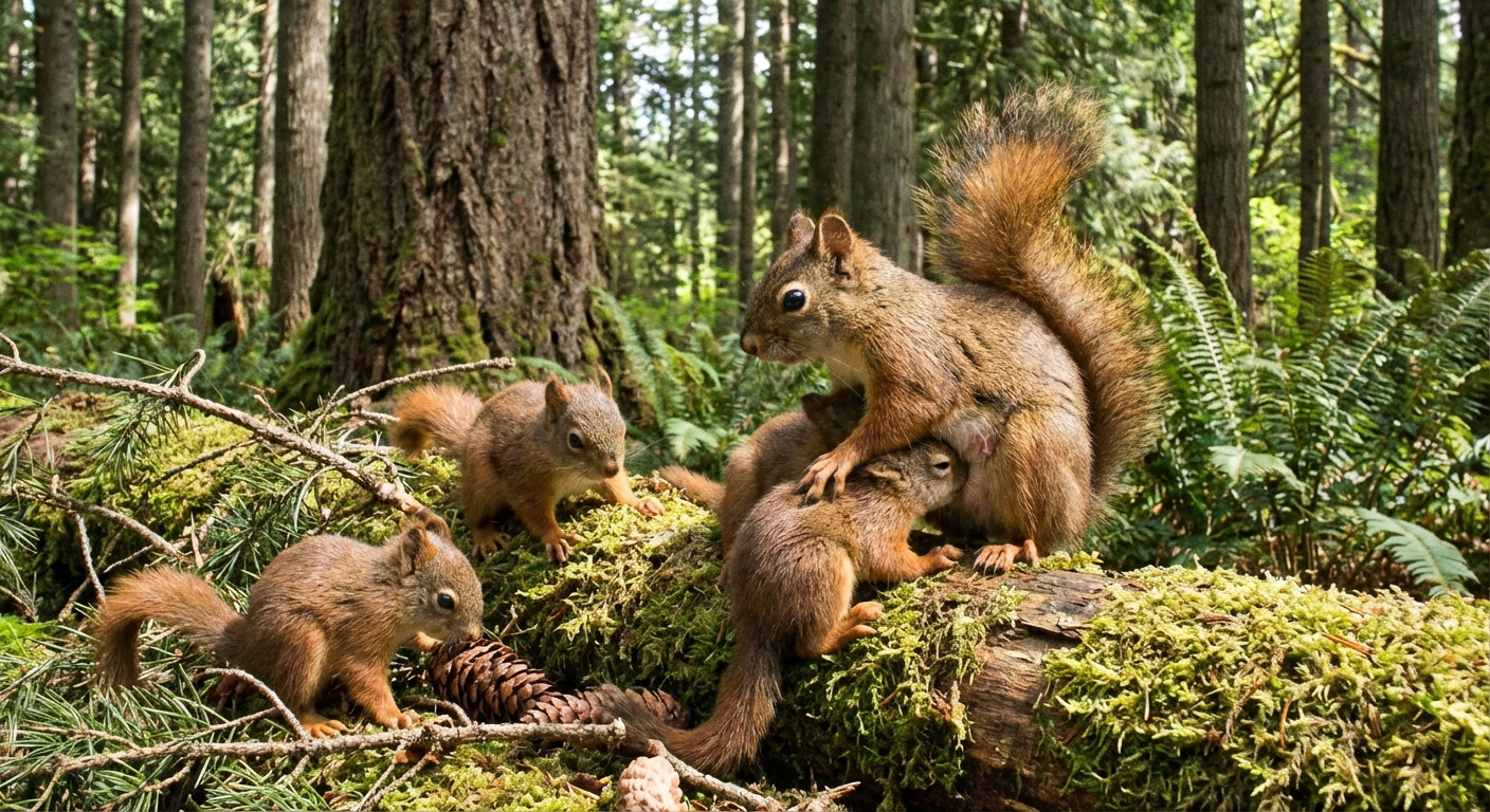 Ekornfamilie i treet